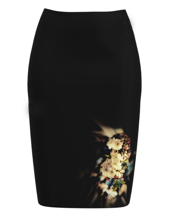 Fusta conica neagra imprimata flori de cires CMD4790