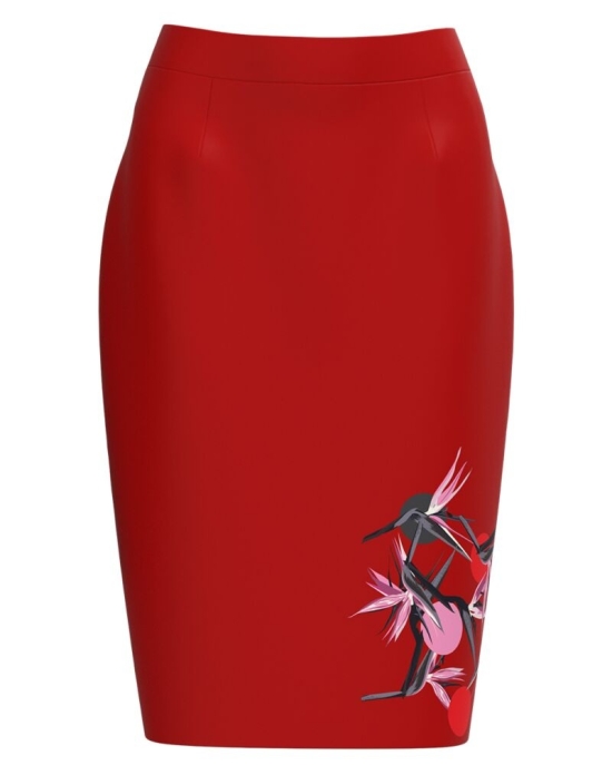 Fusta conica rosie imprimata cu model floral CMD3070