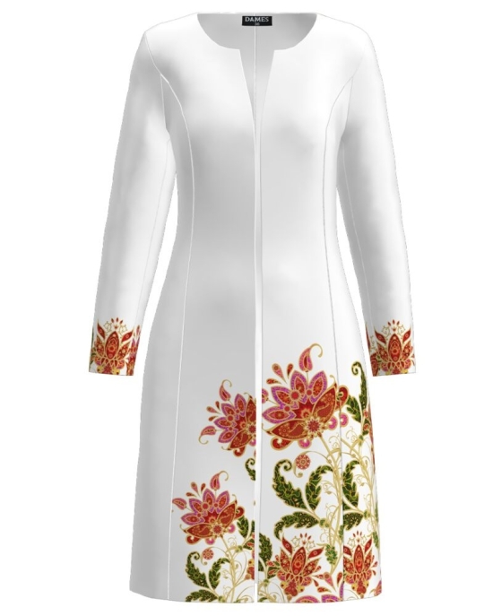 Jacheta de dama alba lunga imprimata cu model Floral CMD1421