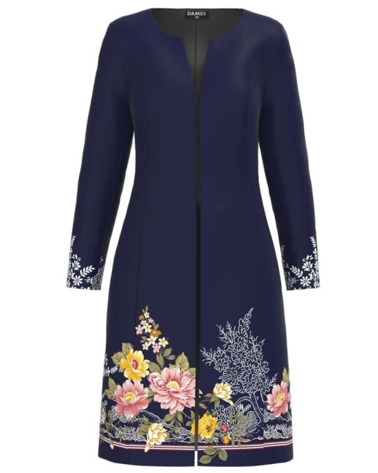 Jacheta de dama bleumarin lunga imprimata cu model floral CMD3007