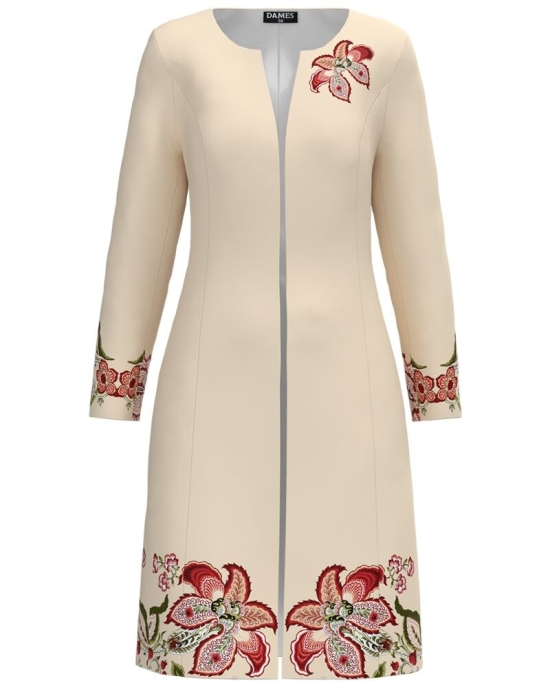 Jacheta de dama crem lunga imprimata cu model Floral CMD2529