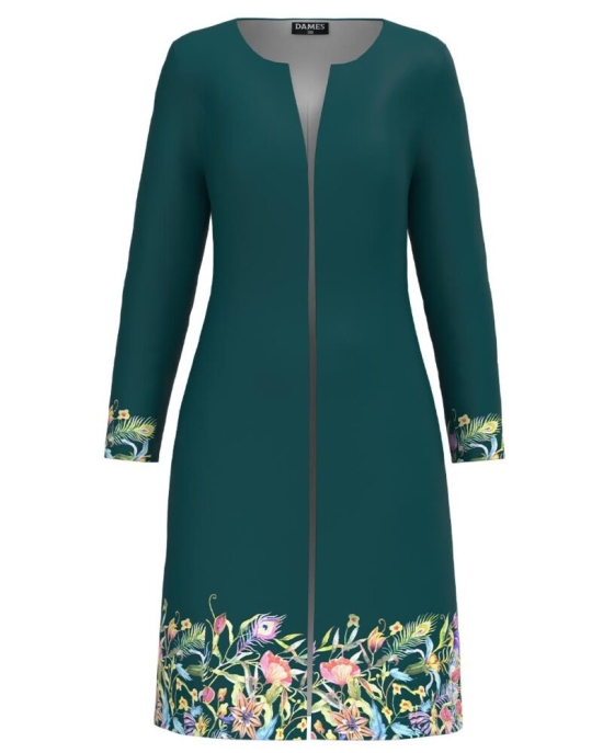 Jacheta de dama verde lunga imprimata cu model floral CMD3462