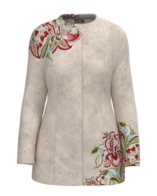 Palton dama bej elegant si calduros imprimat Floral CMD1465