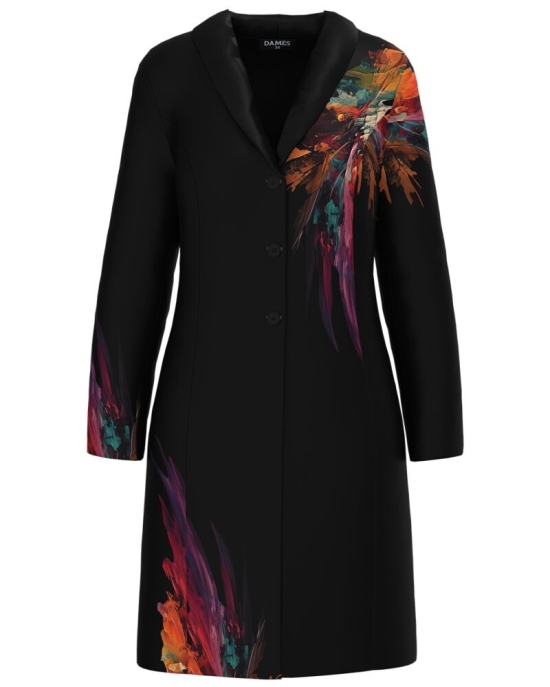 Pardesiu din stofa negru imprimat cu model multicolor CMD4903