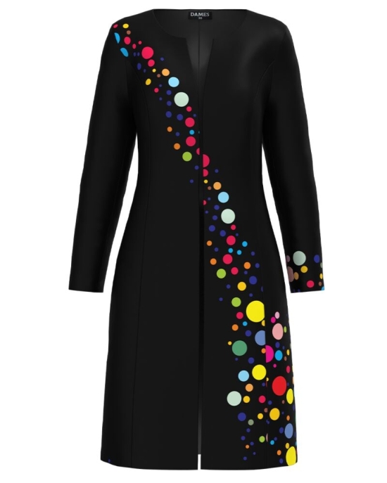 Pardesiu subtire negru imprimat cu model buline colorate