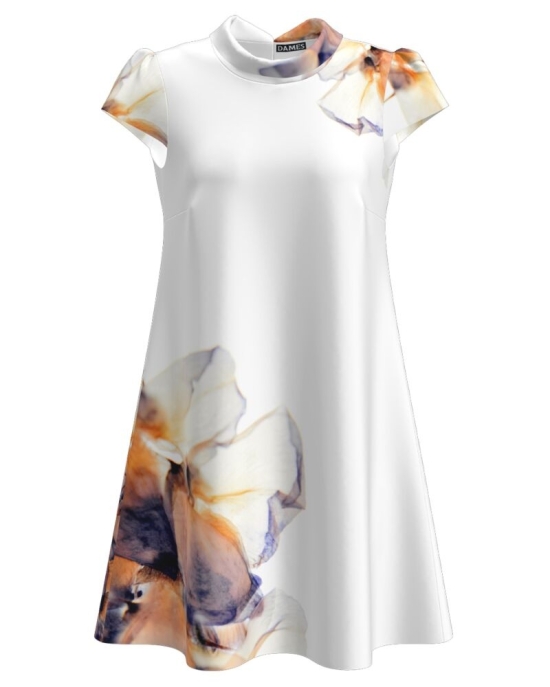 Rochie alba casual imprimata digital cu model abstract CMD2699