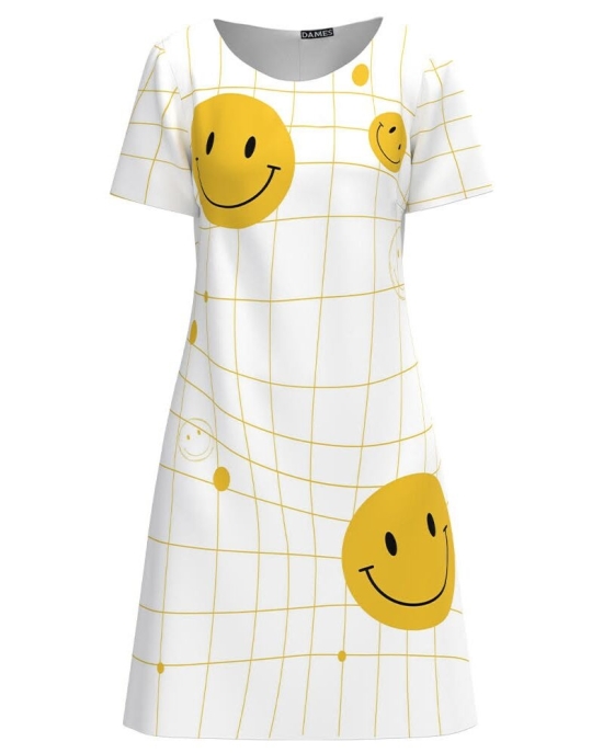 Rochie alba evazata imprimata cu model Emoji CMD2721