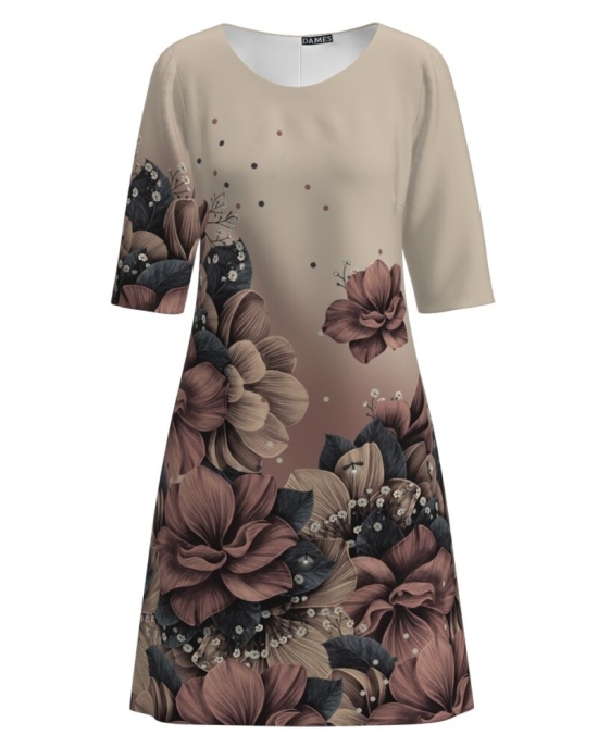 Rochie bej casual imprimata cu model floral CMD2815