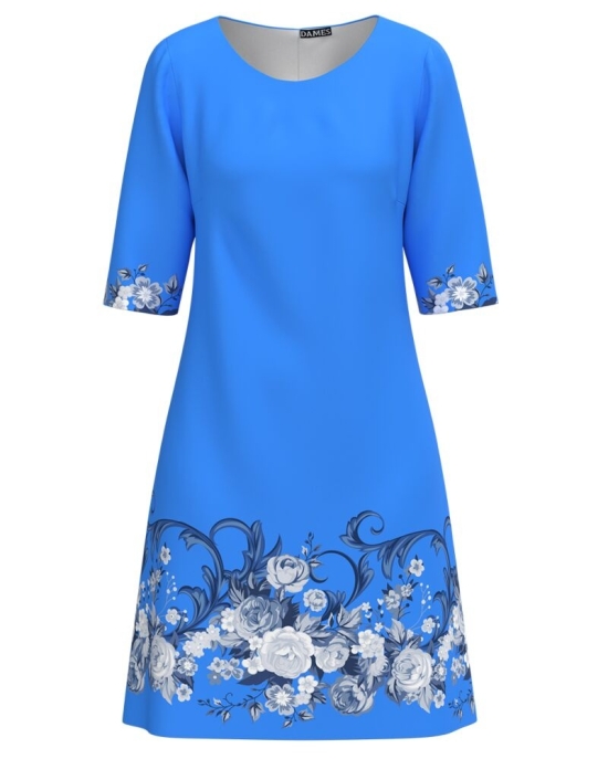 Rochie bleu casual imprimata cu model floral CMD4873