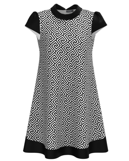 Rochie casual alb negru imprimata cu model abstract CMD4257
