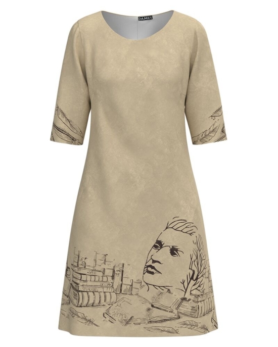 Rochie casual bej aniversara Eminescu CMD172