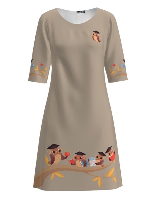 Rochie casual bej imprimata bufnite CMD1259