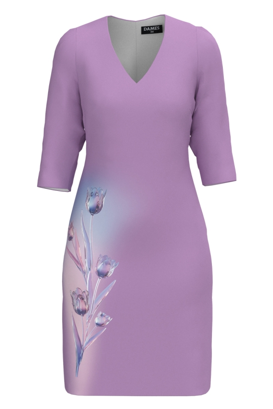 Rochie casual cu decolteu in V imprimata lalele de cristal SS25