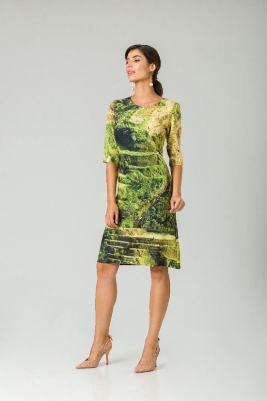 Rochie casual cu maneca imprimata digital Machu Picchu CMD161