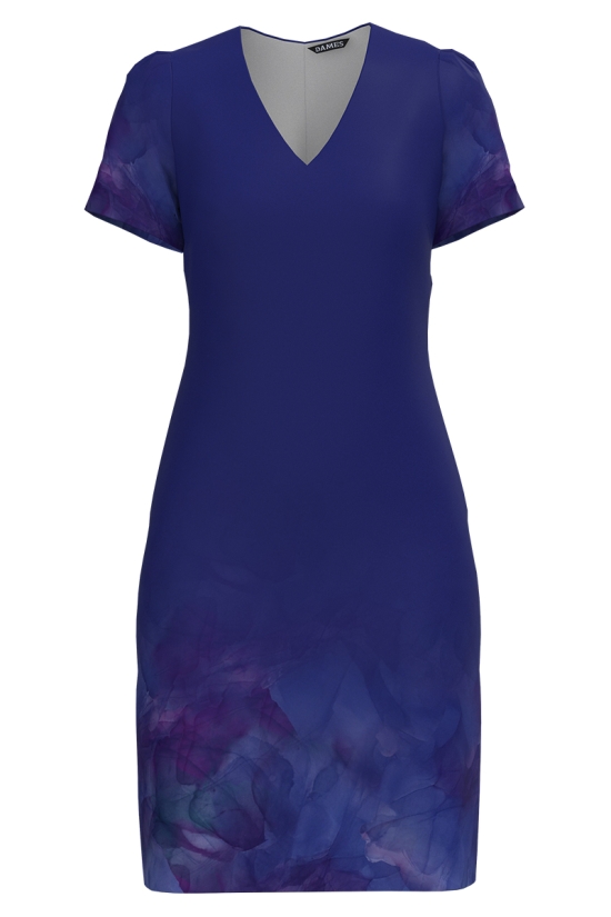 Rochie casual in nuante mov albastru cu decolteu in V