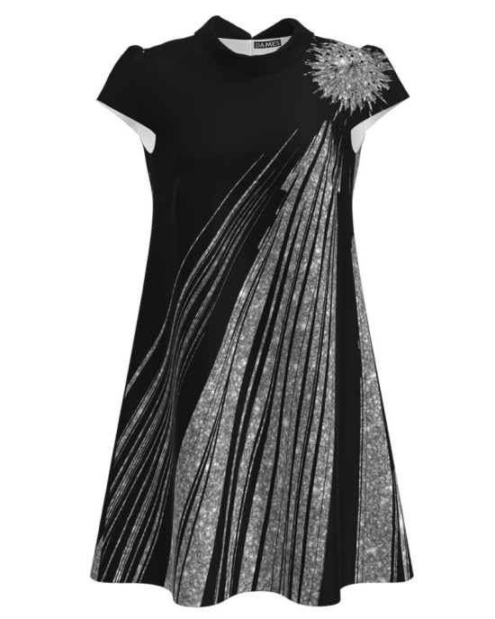 Rochie casual neagra imprimata cu model abstract CMD4204
