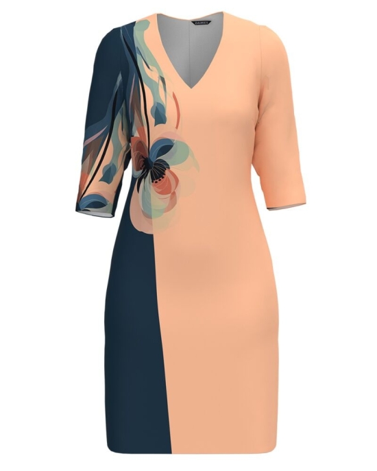 Rochie casual Peach Fuzz cu decolteu in V imprimata floral CMD4993