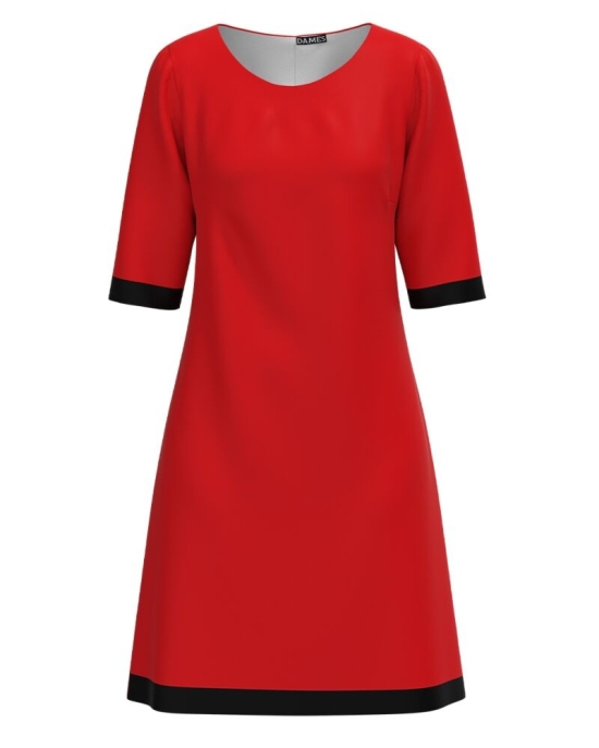 Rochie casual rosie imprimata cu insertii negre CMD3549