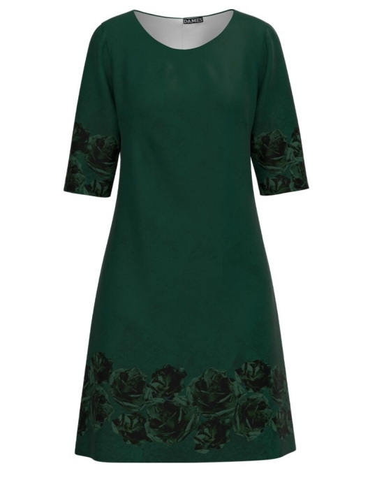 Rochie casual verde imprimata trandafiri CMD3498