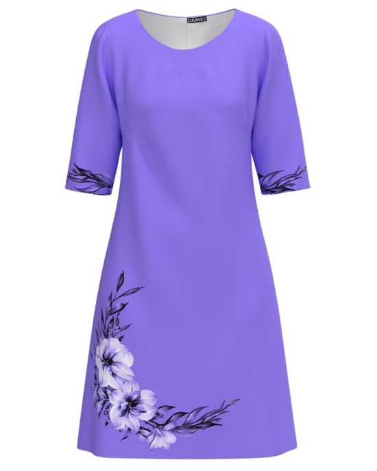 Rochie casual violet imprimata cu model floral CMD4982