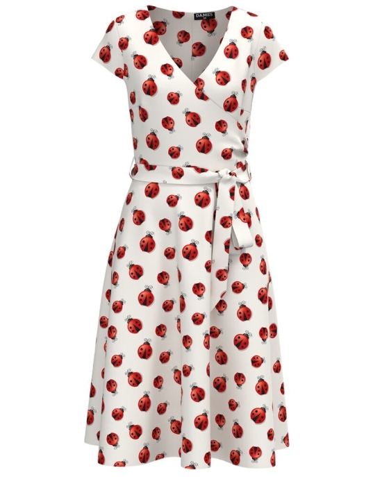 Rochie de vara cu maneca scurta imprimata cu model Buburuze CMD2904