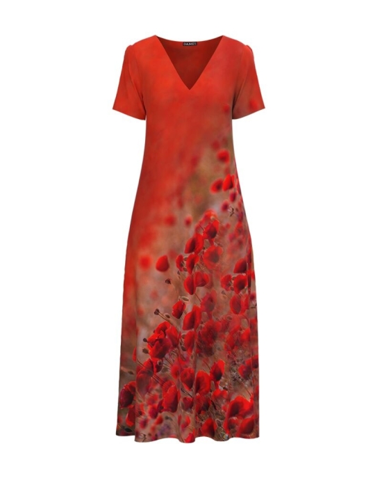 Rochie de vara lunga cu buzunare imprimata digital Maci CMD944