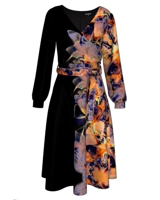 Rochie eleganta cu maneca lunga imprimata Abstract CMD314