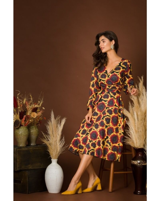 Rochie eleganta cu maneca lunga imprimata Floarea soarelui CMD219