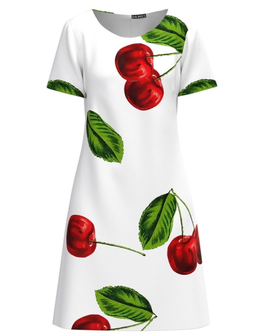 Rochie evazata alba imprimata digital Cirese CMD2857