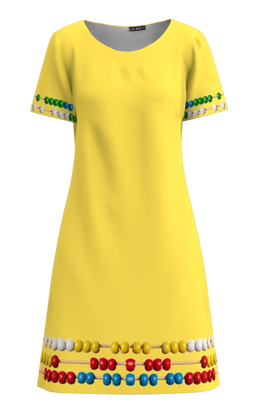 Rochie galbena casual de vara cu maneca scurta imprimata numaratoare