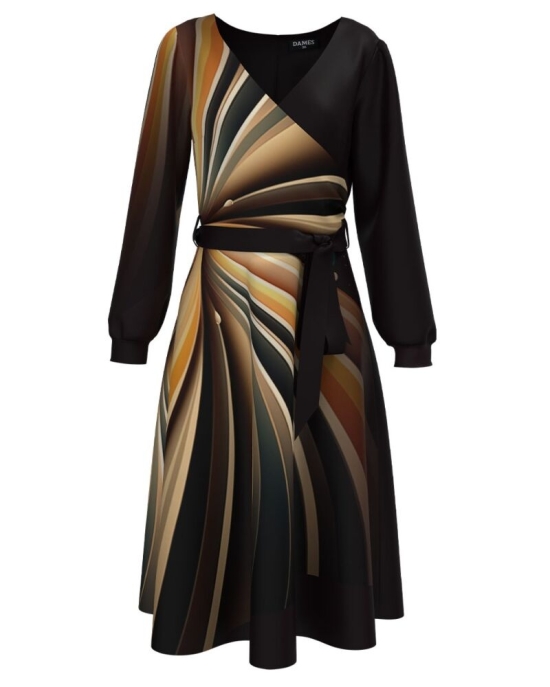 Rochie neagra eleganta cu maneca lunga imprimata cu model multicolor