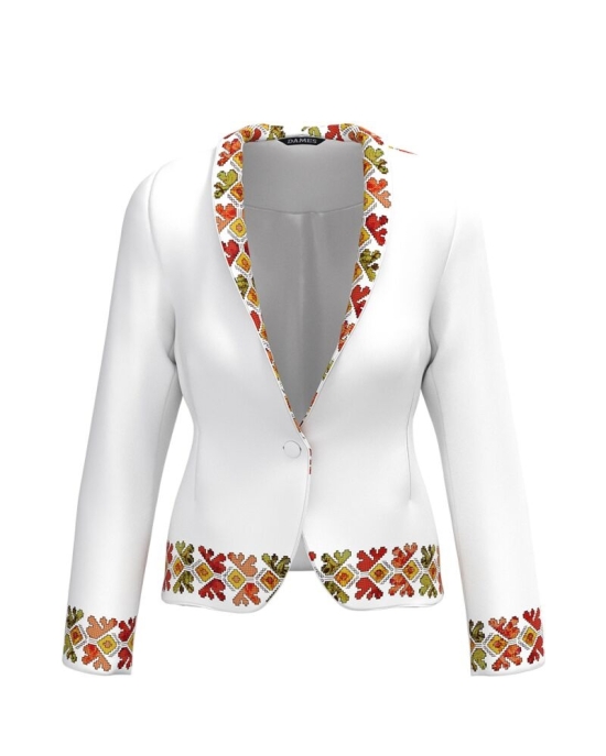 Sacou alb cambrat imprimat cu model traditional multicolor CMD2963