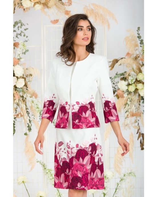 Sacou alb cambrat imprimat Trandafiri CMD744