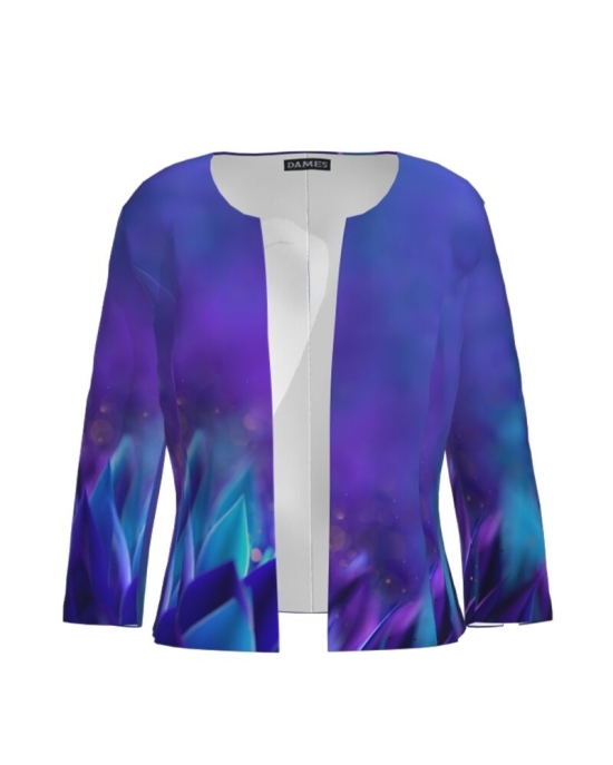 Sacou albastru violet cambrat imprimat cu model floral CMD2642