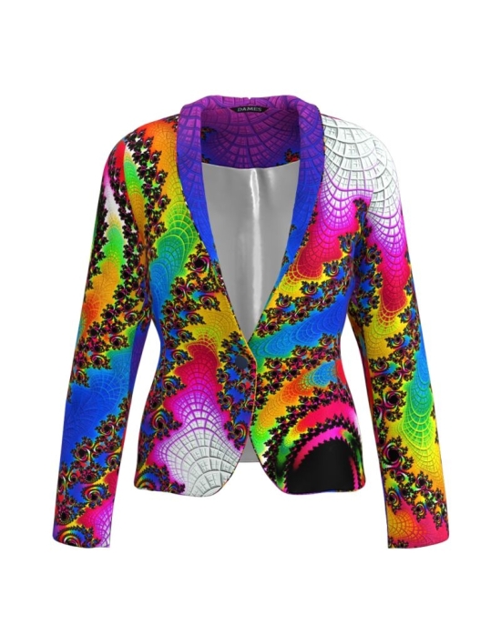 Sacou cambrat imprimat cu model multicolor CMD3399