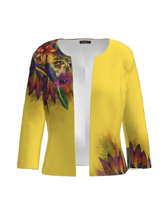 Sacou galben cambrat imprimat cu model multicolor CMD2488