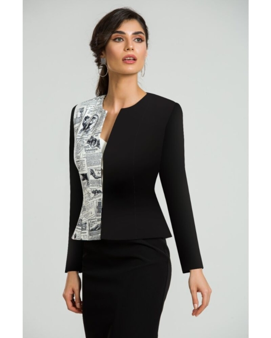 Sacou negru cambrat imprimat cu model Ziar CMD1583