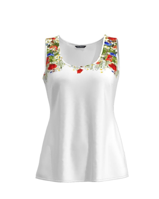 Top casual alb imprimat cu model Flori de camp CMD776
