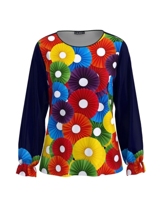 Bluza bleumarin imprimata cu model floral multicolor CMD3225