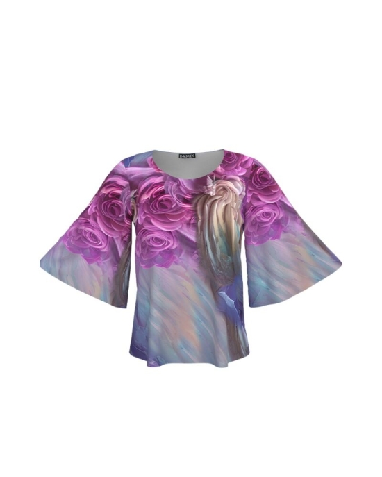 Bluza cu maneci tip fluture imprimata cu model floral multicolor CMD4750