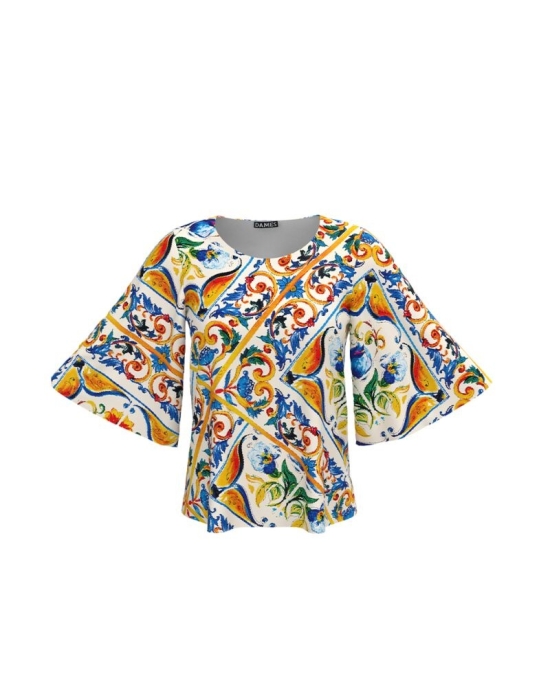 Bluza cu maneci tip fluture imprimata cu model multicolor CMD4428