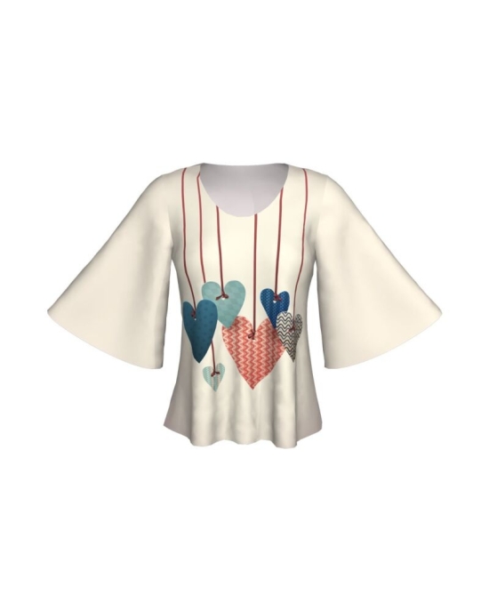 Bluza cu maneci tip fluture imprimata digital Pattern Hearts A845I29