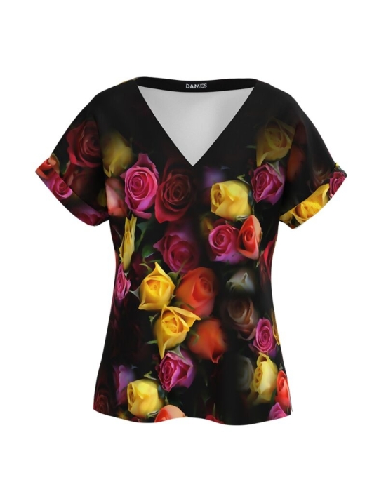 Bluza de vara cu maneca raglan imprimata Trandafiri CMD4060