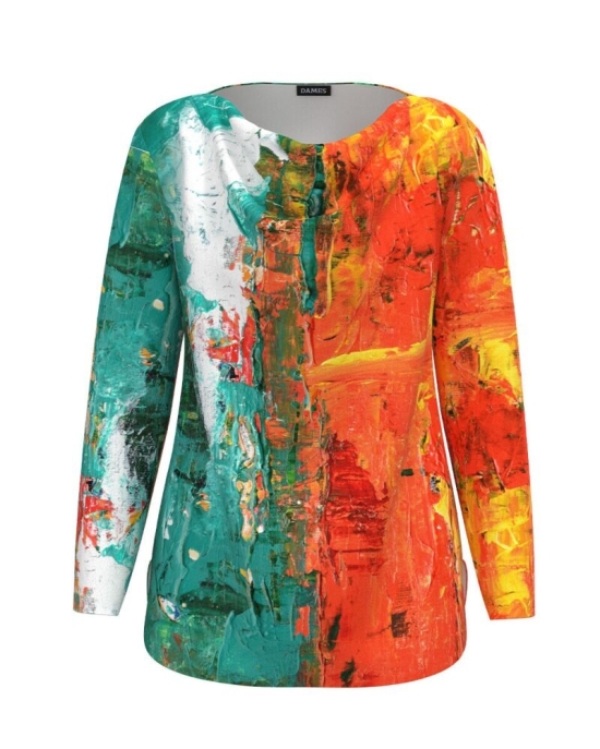 Bluza din catifea cu imprimeu abstract multicolor CMD3235