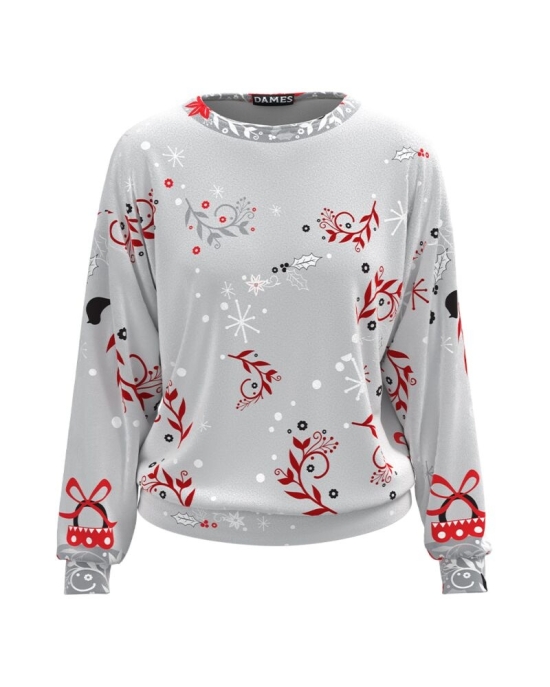 Bluza gri tip hanorac din catifea cu imprimeu floral CMD1624