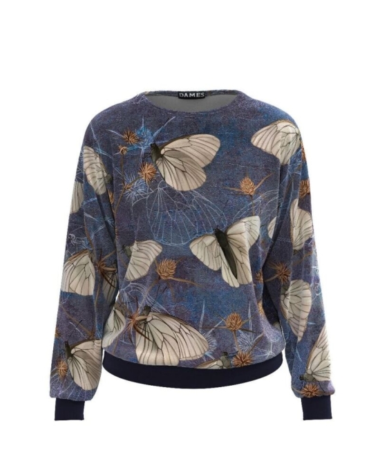Bluza tip hanorac din catifea cu fluturi imprimati CMD486