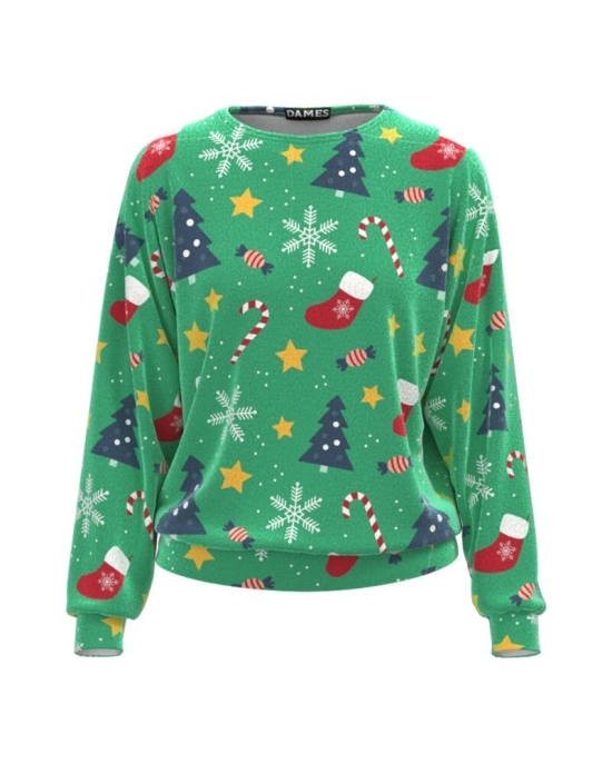Bluza verde tip hanorac din catifea cu imprimeu de Craciun CMD3575