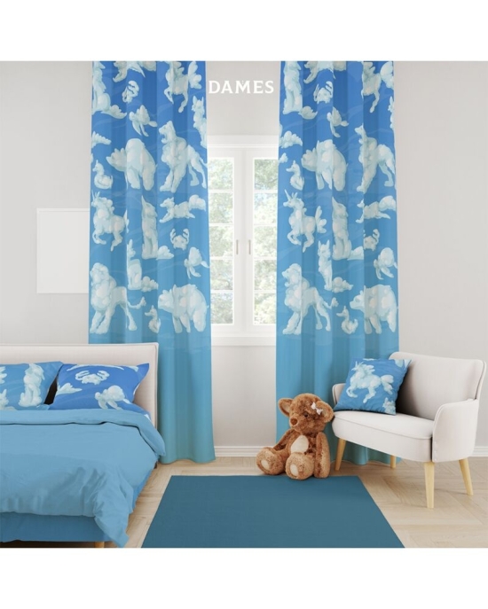 Draperie camera copii bleu din satin imprimata cu model Nori CMD2009