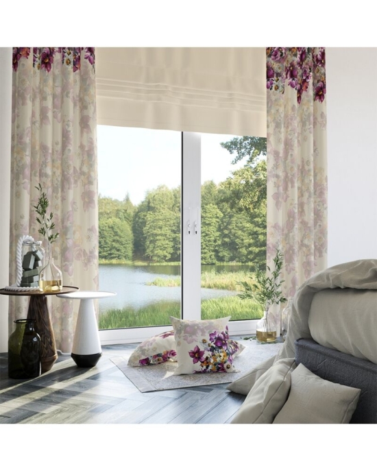 Draperie din satin imprimata cu model floral multicolor CMD1876