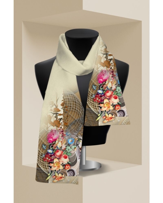 Esarfa bej subtire imprimata cu model Floral CMD3894